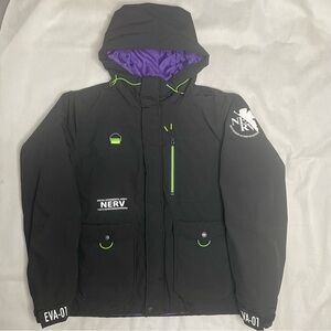 Evangelion Down Filled Jacket Mens Size M Black Puff EVA-01 Japan Anime Limited